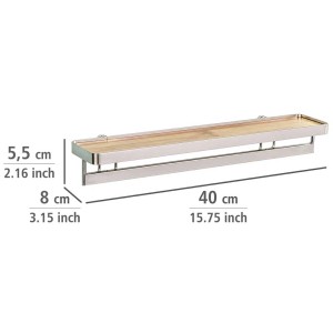 Étagère à épices Wenko avec barre, métal nickelé et bambou, largeur 40 cm.