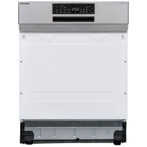 Lavastoviglie da incasso Sharp QW-NA25GS44BS, finitura argento. Vista frontale dell'elettrodomestico.