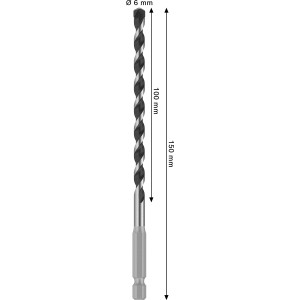 Punta per piastrelle Bosch Pro Hex-5, diametro 6 mm, lunghezza 150 mm, colore argento.