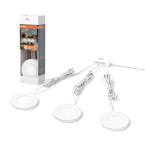 Osram LED-Unterschrankspots (3er-Set) mit Magnetbefestigung, Aluminium, weiß, Ø 7,5 cm.