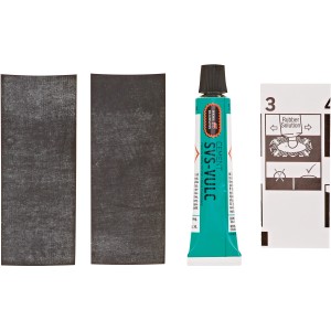 Kit de vulcanisation Tip-Top avec rustines et solution pour la réparation de pneus.