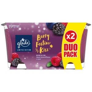Glade Duftkerze Berry Festive Kiss im Duo-Pack. Kerzen im Glas mit Beeren- und Feigenduft.