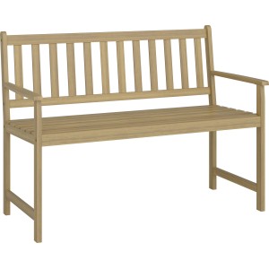 Panca da giardino Kentwood, 2 posti, in legno di acacia, effetto teak chiaro, con braccioli.