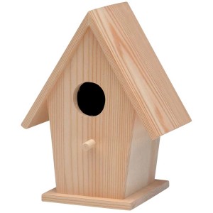 Casetta per uccelli in legno di pino certificato FSC®, da dipingere e decorare.