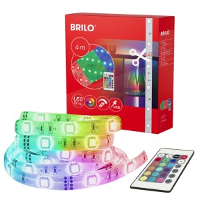 Striscia LED RGB Brilo 4m con telecomando e USB, cambio colore.