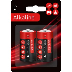 Confezione da 2 batterie alcaline Baby C (LR14) per torce e giocattoli.