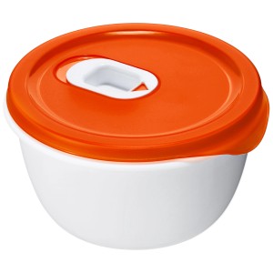 Ciotola per microonde Rotho Micro Clever 0.8 l con coperchio arancione e valvola a vapore.