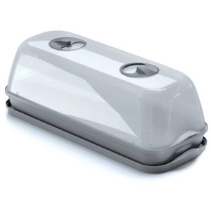 Serra da tavolo Respana grigia, set 3in1 (larghezza 51,5 cm) con coperchio e vaschette per la coltivazione.