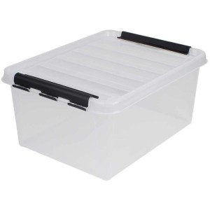 Transparente SmartStore Box Classic 15 (14 l) mit Deckel und schwarzen Verschlüssen.
