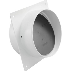 Raccord mural blanc Marley 150 avec clapet anti-retour pour systèmes de ventilation.