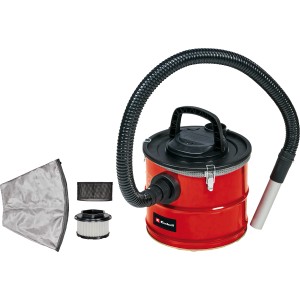Aspirateur à cendres Einhell TC-AV 1718 D (1200 W) avec accessoires comme filtre et tuyau d'aspiration.