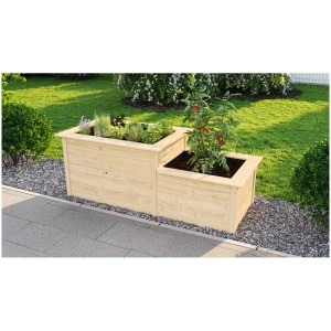 Weka Stufen-Hochbeet 669 in legno non trattato, a due livelli con piante.