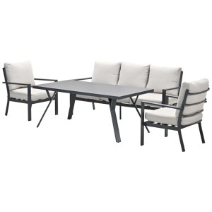 Ensemble lounge 4 pièces Garden Impressions Sergio : canapé, fauteuils et table en noir et beige.
