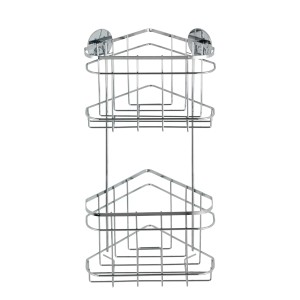 Étagère d'angle Wenko à 2 niveaux en acier inoxydable brillant pour montage mural dans la salle de bain.