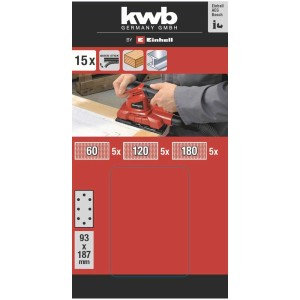 Lot de bandes abrasives KWB Q-Stick, grains assortis pour ponceuses à bande, 15 pièces.