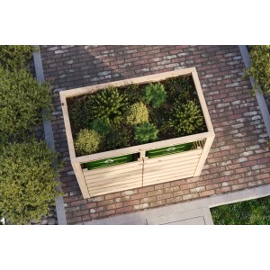 Cache-conteneurs Karibu pour 3 poubelles avec jardinière surélevée anthracite, vue de dessus.