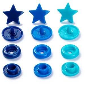 Prym Color Snaps a forma di stella, bottoni automatici in plastica blu, 30 pezzi, Ø 12,4 mm per progetti fai-da-te.