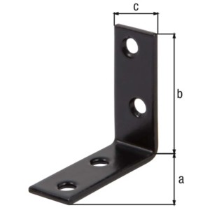 Schwarzer Stuhlwinkel aus Stahl, verzinkt, 40x15x40 mm, mit Schraublöchern für Möbelbau und Hobby.