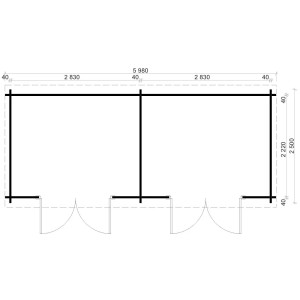 Plan Alpholz abri de jardin Maria Twin, 578x224 cm, toit monopente, non traité.