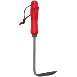Felco estirpatore di erbacce 421: Utensile da giardino con manico in legno rosso e lama in acciaio curva.