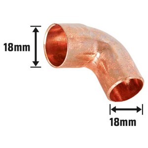 Raccordo a gomito in rame per saldatura, diametro 18 mm, curva a 90 gradi per tubi in rame.