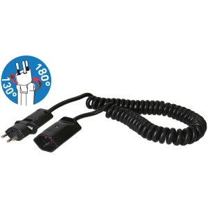Câble de rallonge noir Max Hauri TD ClipClap Spiral T12/T13, 2 m, avec fiche rotative.