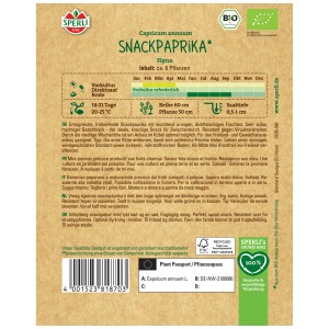 Sperli Snack Pepper Flynn graines bio, fruits orange sur l'emballage.