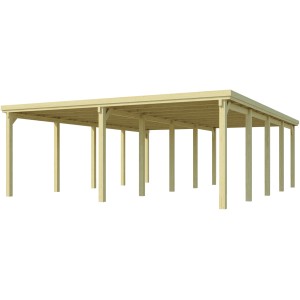 Doppio carport Weka in legno, tetto piatto, senza pannelli di copertura, 603x802 cm.