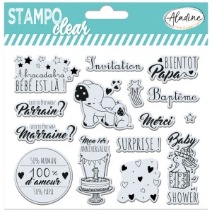 Aladine Clear Stamp Baby Set mit Babymotiven zum Basteln von Karten und Scrapbooking.