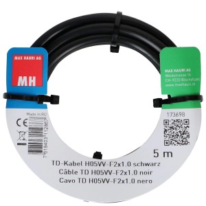 Cavo TD nero H05VV-F 2x1,0 mm², cavo in tubo di plastica da 5 m, arrotolato.