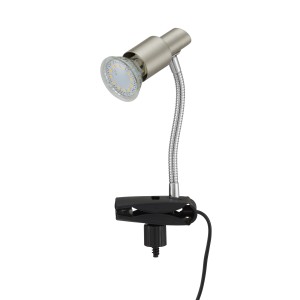 Briloner LED lampe à pince Simple, 3W, nickel mat, avec bras flexible et pince noire.