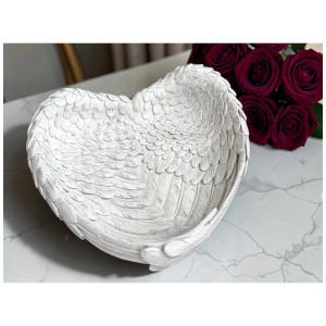 Grabschale Herz Engelsflügel Polyresin Grau 23 x 22 x 8 cm