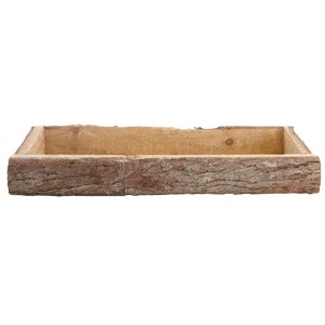 Vassoio rettangolare in legno con corteccia, 4x39x15 cm, per decorazioni e contenimento.