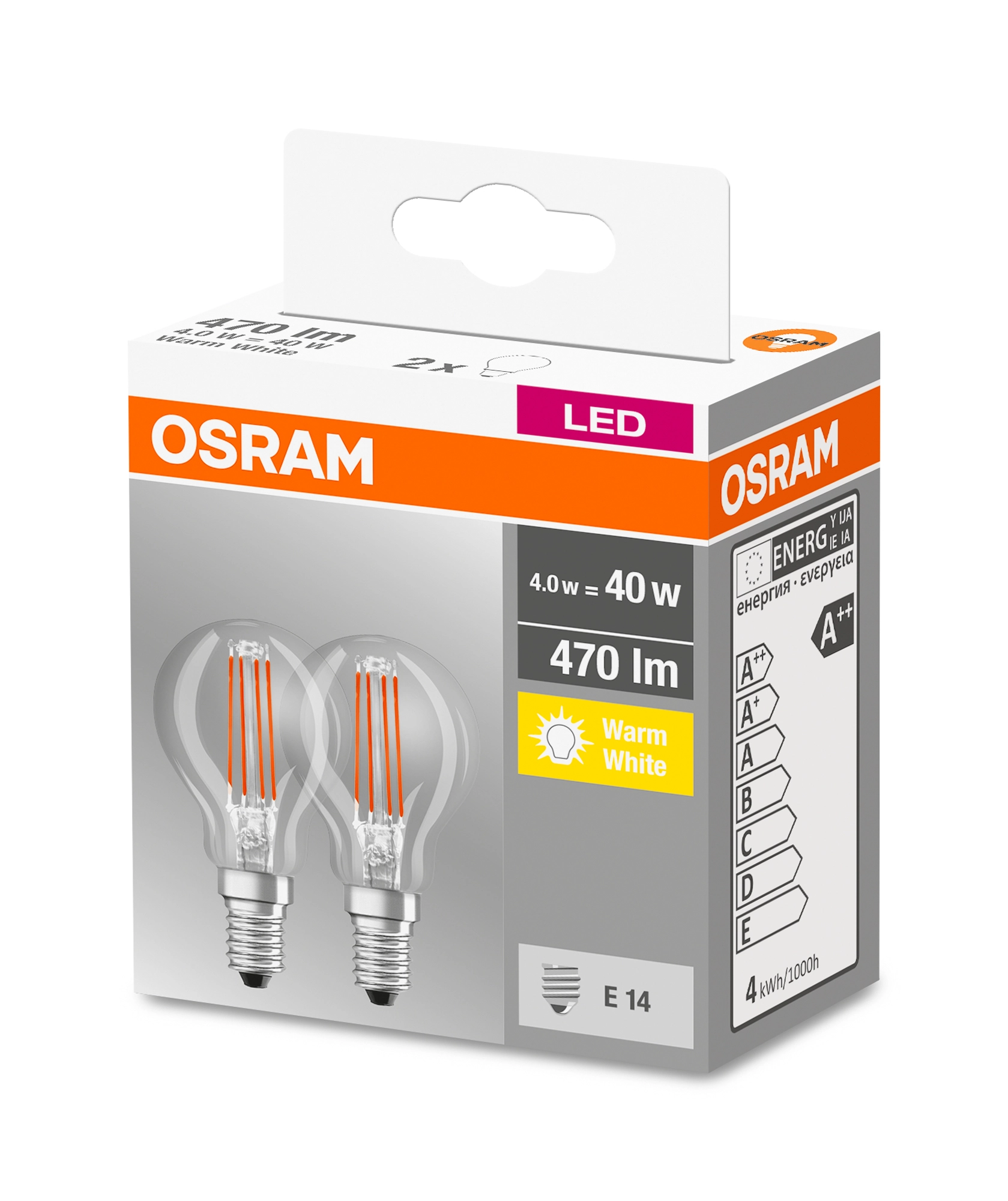 Osram Lampadina LED Base form. goc. filamento E14 Bianco caldo 40 W / 470 lm  / 2