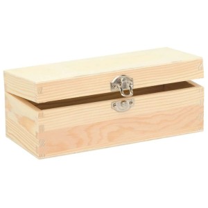 Rechteckige Glorex Holzbox aus Kiefer mit Verschluss, teilweise geöffnet.