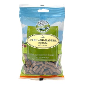 Bellfor snack per cani, bocconcini di pollo ruspante, confezione da 200g. Snack premio senza cereali per cani.