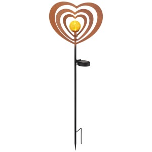 Globo LED Solarspieß Herz, Rostfarbenes Metall, 82cm, mit warmweißer Crackle-Glaskugel. Romantische Gartendeko.