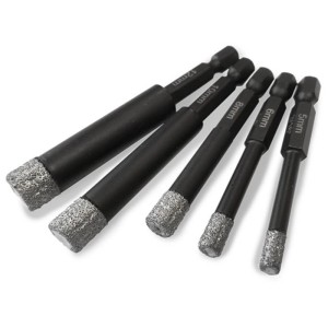 Set di punte diamantate Mandrex, 5 pezzi per piastrelle: Punte diamantate in diverse dimensioni.