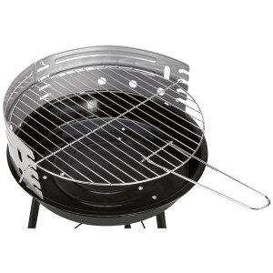 Mini barbecue à charbon noir et argent avec grille chromée. Idéal pour balcon et jardin.