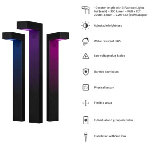 Hombli Smart illuminazione da giardino, set da 3, alluminio nero, con funzione RGB per illuminazione esterna colorata.