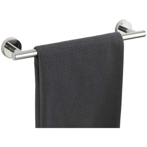 Wenko Porta asciugamani Bosio, acciaio inox lucido, con asciugamano grigio.