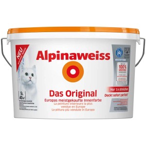 Secchio di Alpinaweiss The Original, pittura murale bianca anti-goccia, 5 litri.