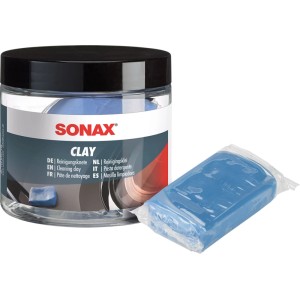 Sonax Clay 100g pâte nettoyante dans un pot et emballée, pour l'entretien auto.