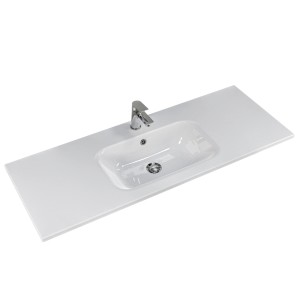 Lavabo Pelipal Quantum 07 in marmo minerale, 121 cm, bianco con rubinetto