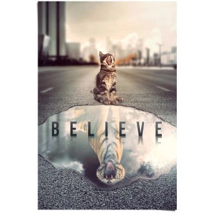 Maxiposter Set Your Mind: Katze mit Tiger-Spiegelbild im Wasser, Motivationsposter