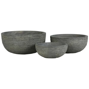 Set di fioriere Gartec Bowl in grigio sabbia con superficie strutturata.