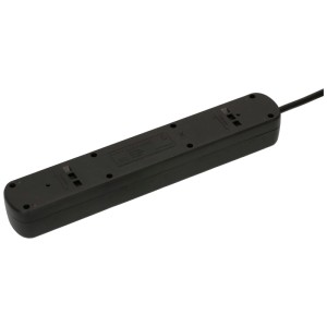 Multiprise noire Basic Line avec 8 prises de type 13 et interrupteur, vue arrière.