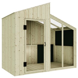 Maisonnette en bois PolarPlay Milchstrasse, finition naturelle, avec fenêtres en verre acrylique.