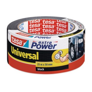 Ruban adhésif Tesa Extra Power Universal, noir, 25 m x 50 mm. Ruban toilé polyvalent.