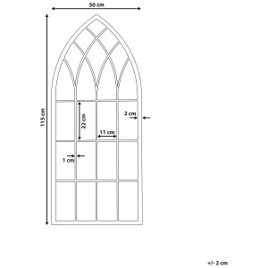 Schizzo dello specchio da parete nero Cassel, 50x115 cm, con dimensioni. Disegno dettagliato dello specchio.
